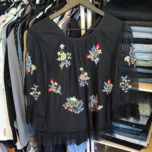 Ranna Gill Black Embellished Ruffled Blouse